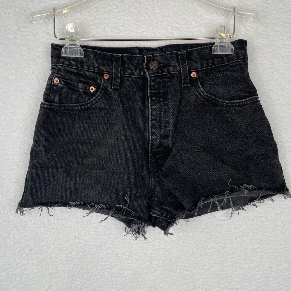 Levis 550 Womens High Waisted Black Denim Cut Off Shorts Size 9 Relaxed Fit